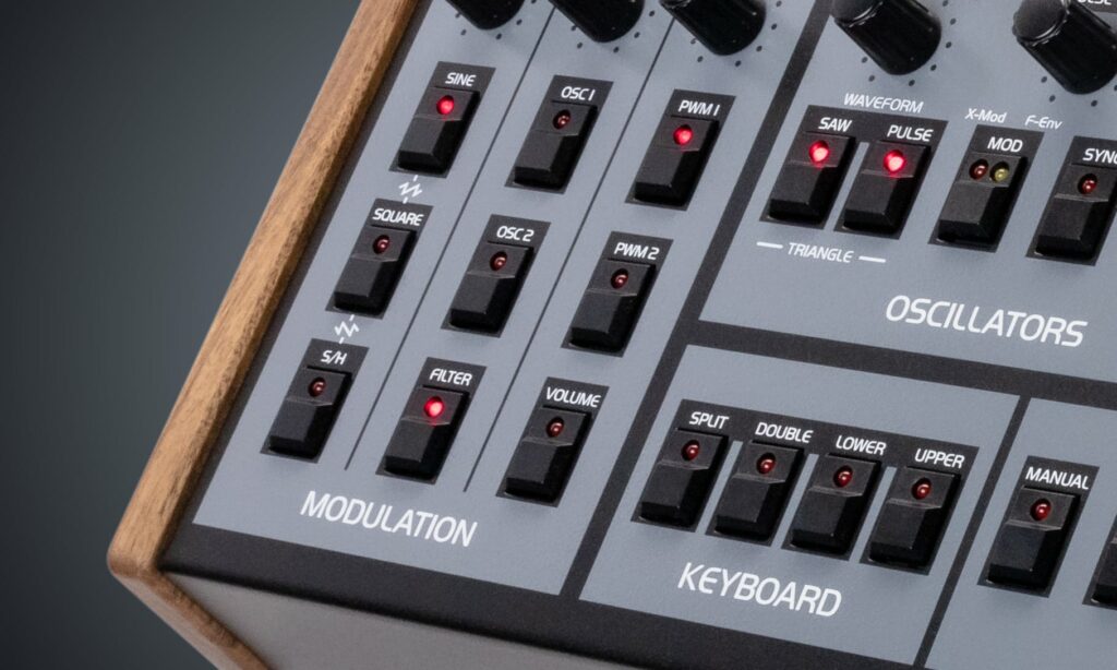 An Image of the OB-X8 Desktop Module top panel focusing in on the Modulation section.
