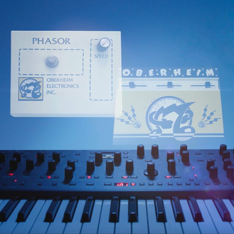 Ghostly images of the vintage Oberheim Phasor and Ring Mod effects float above TEO-5.